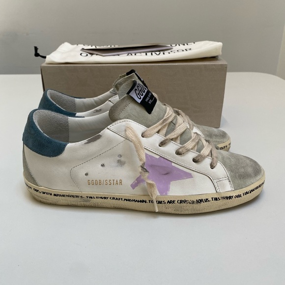 Golden Goose Superstar Sneaker in White/ Ice/ Pink/ Petrol size 40 New in Box - Picture 3 of 14